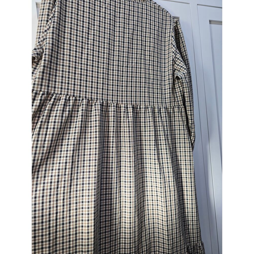 Qed London Brown Plaid Tiered Dress Size 12 | Button Front Prairie Cottagecore - Picture 11 of 16